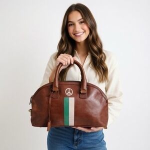 Vintage Jana Feifer Love Luggage Joint Genuine Leather Handbag 17"x4"x10" Brown